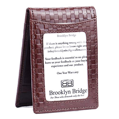Image of Brooklyn Bridge Genuine Leather Money Clip Wallet for Men Chess VT Brown - Premium Slim RFID Protected Wallet with Cash Clip & Multiple Card Slots, Stylish Front Pocket Design, Gift for Men