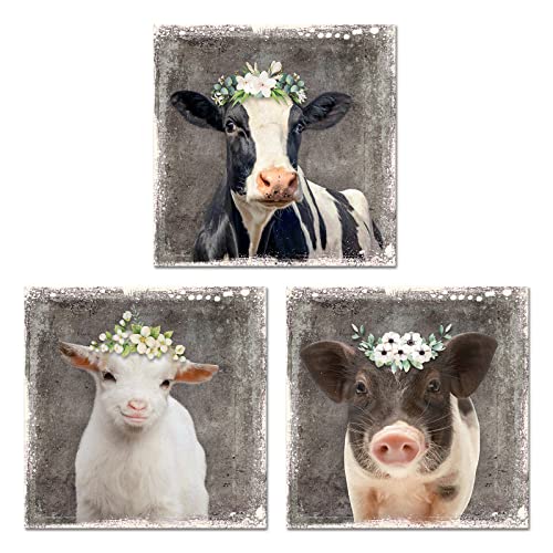 Artsbay Farm Animal Canvas Wall Art Trio