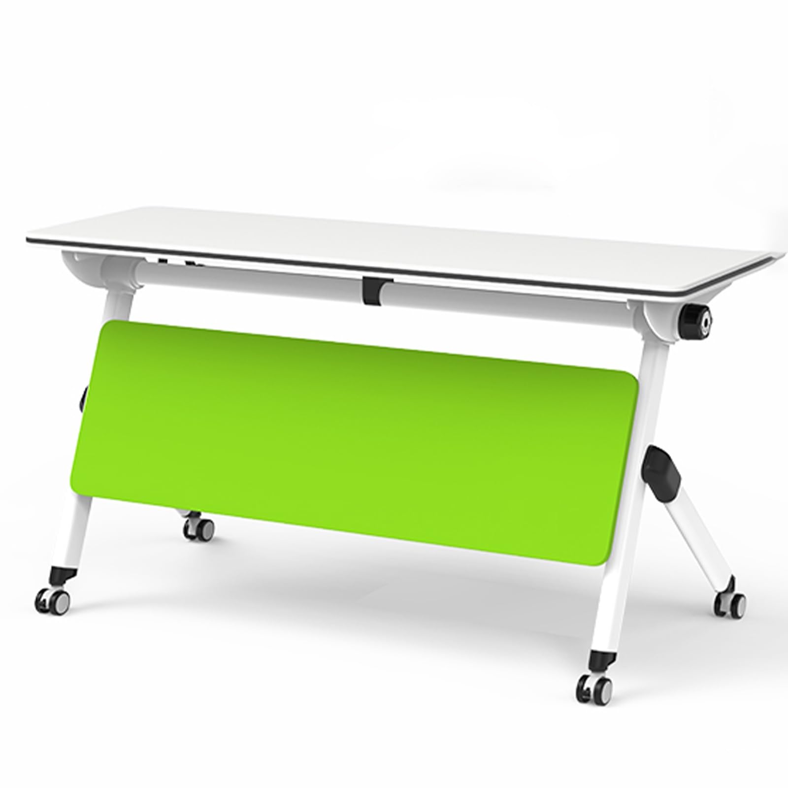 Tavolo da conferenza pieghevole con ruote, portatile, per sala riunioni e formazione, salvaspazio, per ufficio, classe, con deflettori e contenitore (120 x 40 cm)