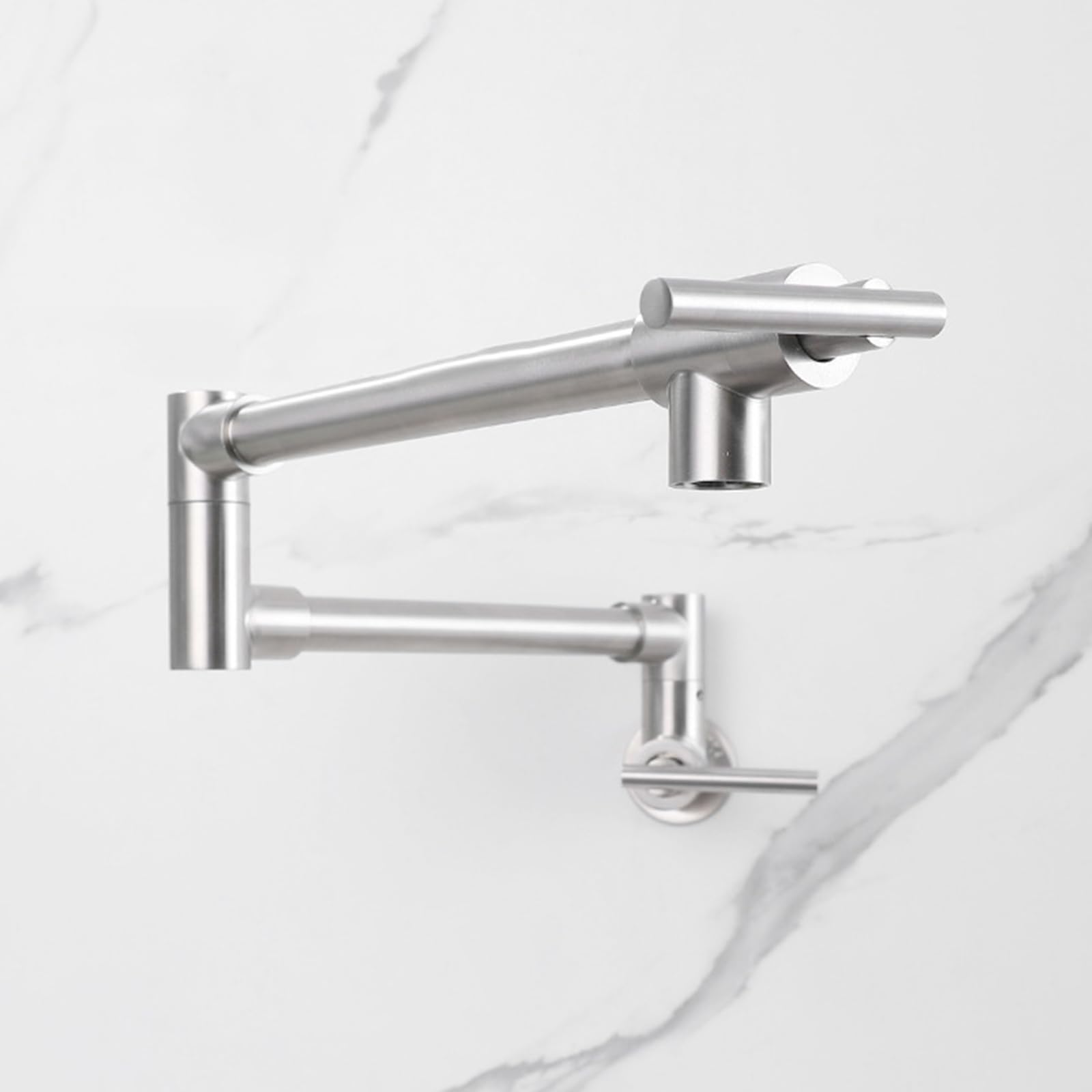 Faucet Rubinetto a Muro di Cucina Retrattile, a Doppia Maniglia Fredda e Colore Spazzolato