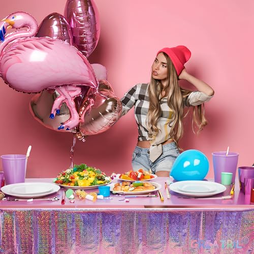 Pink Party Table Cloth Decorations - 54'' x 108'' - 2 Packs - GREATRIL Disposable Rectangle Tablecloth for Unicorn/Princess/Girls/Birthday/Flower/Anniversary Celebration Tablecover by GREATRIL - Image 2