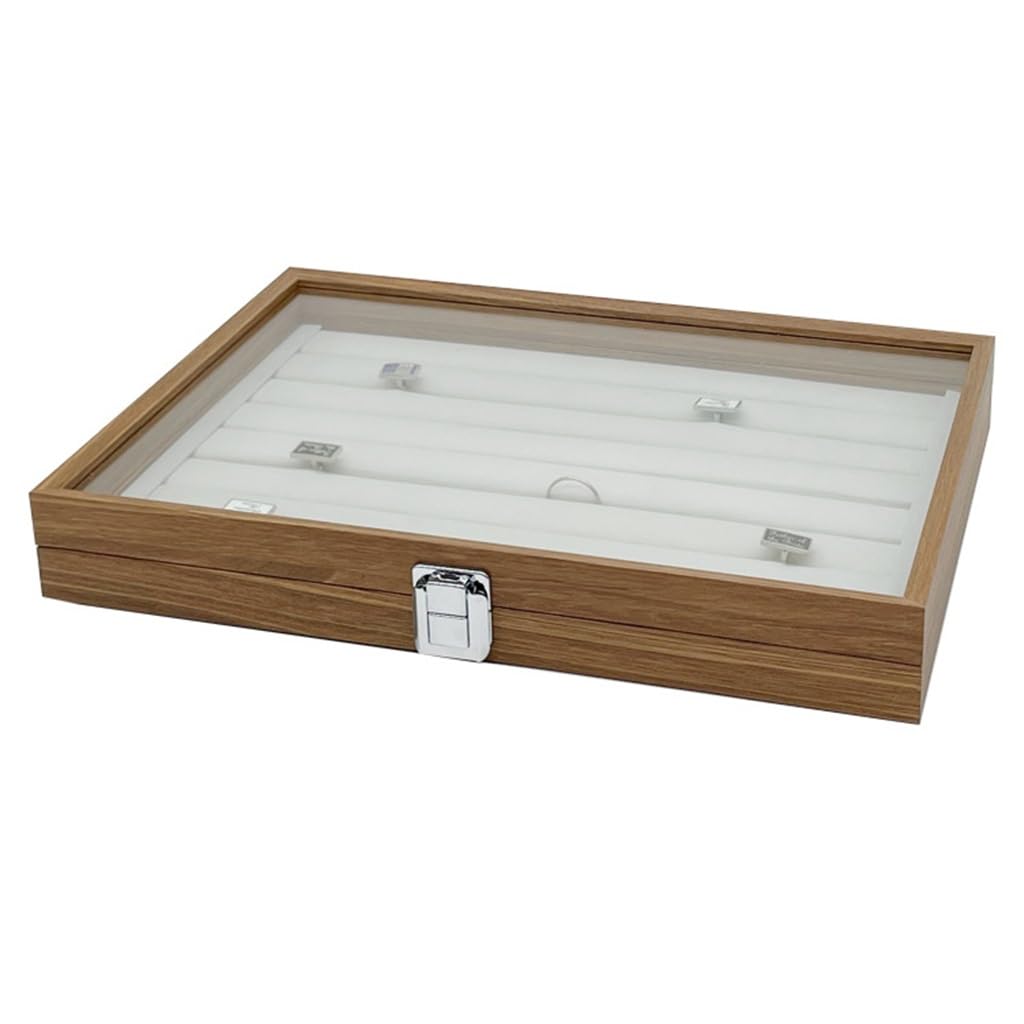 Boîte de rangement de bijoux en bois avec 100 bagues et 12 boîtes d'affichage