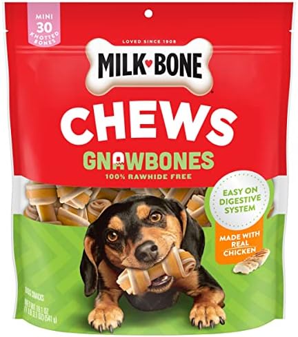 Milk-Bone Gnaw Bones Rawhide Free Dog Chew Treats, Chicken, 30 Mini Knotted Bones