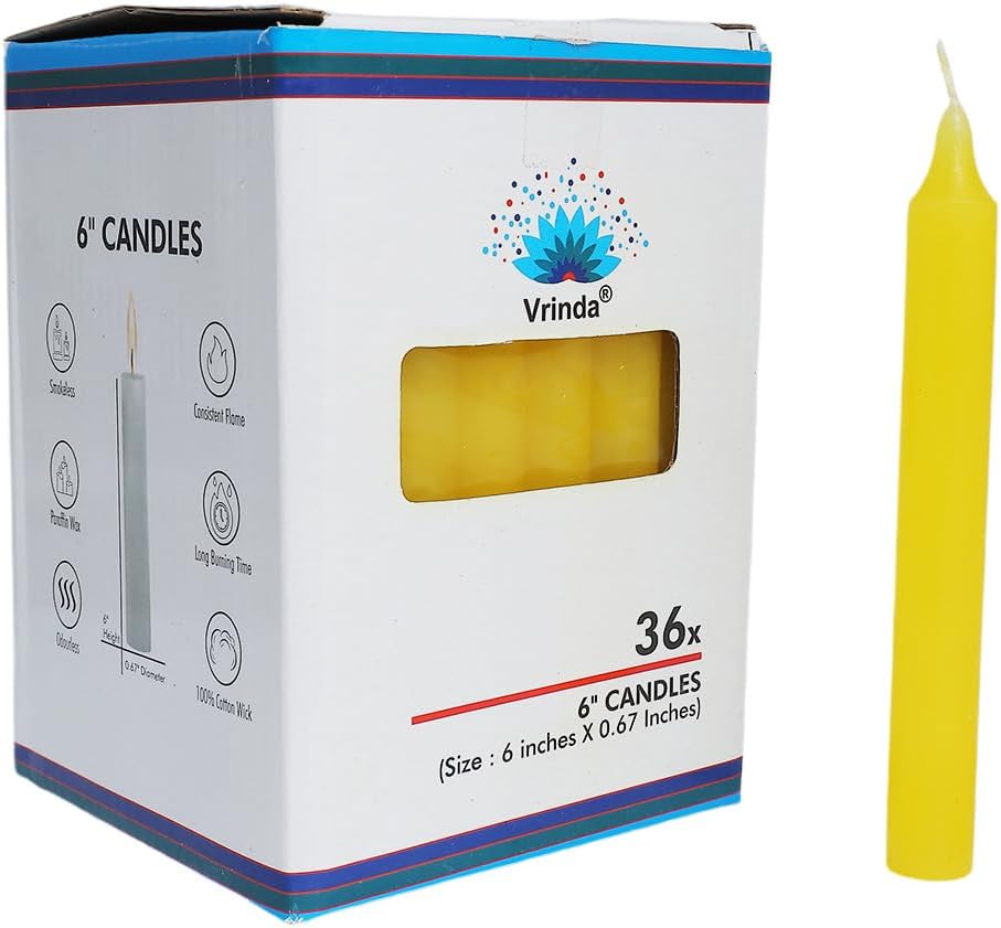 Vrinda® Pack of 36-6" Household Candles - Unscented Clean and Long Burning Wax Candles for Everyday Use – Suitable for Multiple Occasion (Brown)