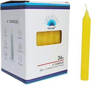 Vrinda® Pack of 36-6" Household Candles - Unscented Clean and Long Burning Wax Candles for Everyday Use – Suitable for Multiple Occasion (Yellow)