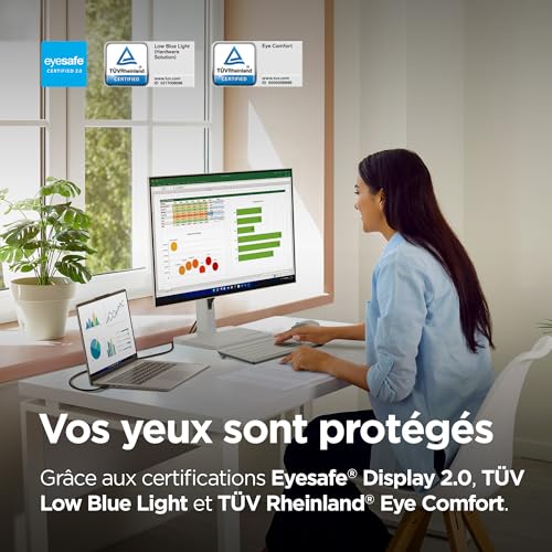 Lenovo L24m-4A – Écran 23.8'' FHD EyeSafe (IPS, 100 Hz, 4 ms, HDMI, USB-C) Réglage en Inclinaison/Hauteur/Rotation/Pivot - Gris