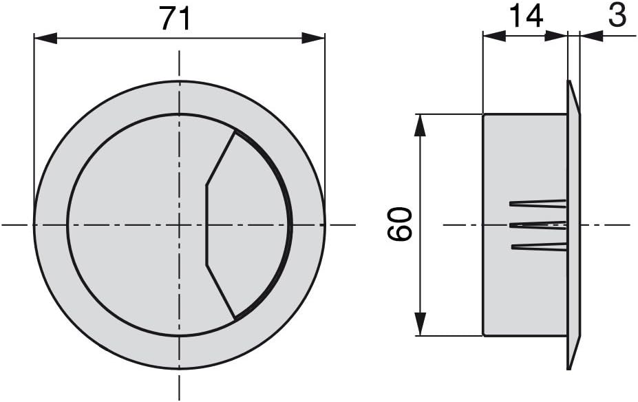 Emuca - Ø60mm Round Grommet from Grey Plastic, Desk Cable Grommet to Build in Table/Desk/worktop, Set of 20