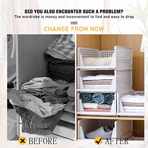 Ctsnslh 4 Pack Folding Closet Organizers Storage Box Plastic Closet Organizer,Stackable Plastic Storage Basket,Drawer Organizers For Clothing(Pink) #TOP5