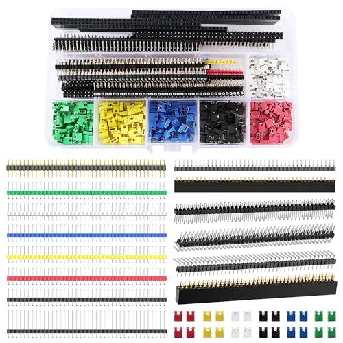 VooGenzek 395 Piezas Kit de Pin Headers de Colores, 2.54mm Pin Headers 40 Pines PCB Board Conector, 40 Pines Macho y Hembra Pin Header Connector, 2.54mm Tapa de Puente