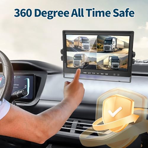 Image of AHD Truck Backup Cameras with Monitor, 10.1'HD Quad Split Screen Monitor 4 Cameras 1080P Backup Camera for Trucks Trailer RV Bus Travel