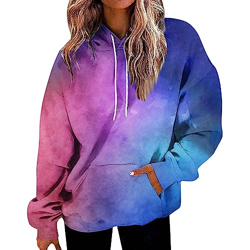 Oversized Graphic Hoodies For Women Tie Dye Gradient Sweatshirts Loose Fit Outdoor Sports Drawstring Hoodie Comfy Hooded Pullover Sweaters Casual 2025 Fall Fashion Plus Size Sweatshirts For Women