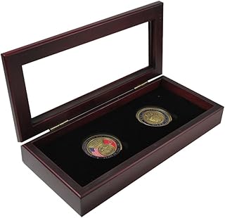 Wood Glass-top Display Box for Two Large Coin Capsules or Challenge Coins