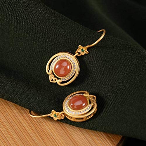 Boucles d'oreilles agate rouge du sud style chinois fleur de prunier - 4