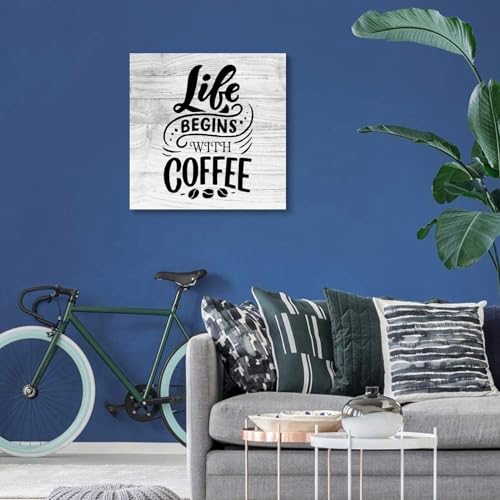 Póster de pared motivacional Life Begins with Coffee de 20x20" ideal como regalo de boda rústico 6