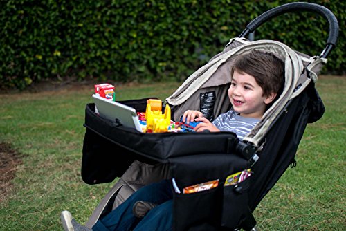Kids Travel Tray Bag/Children Play Tray/Stroller Tray Organizer with Tablet Holder - Waterproof, Sturdy Surface, Buckles & Mesh Pockets - for Snacks, Drawing, Car, Bus, Plane Journey (Black) - Thumbnail 7
