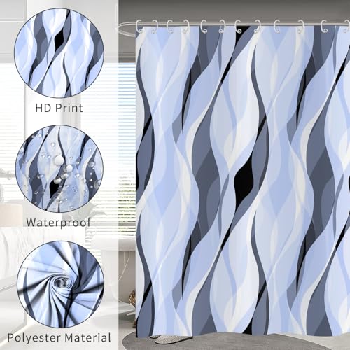 Rideau de douche bleu clair en tissu polyester lavable et imperméable - 5