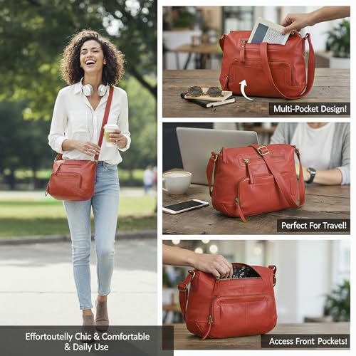 Image of Oak Leathers Women's Crossbody Bag - Genuine Leather Crossover Shoulder Purse With Adjustable Sling Strap - Medium Size