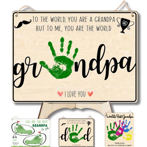 Image of Grandpa Handprint Footprint Art Craft, Fathers Day Gift, Grandfather Birthday Gift, DIY Baby Kids Card, Toddler Preschool Craft, Children Toddlers Baby Keepsake Memory, To the world you are a Grandpa