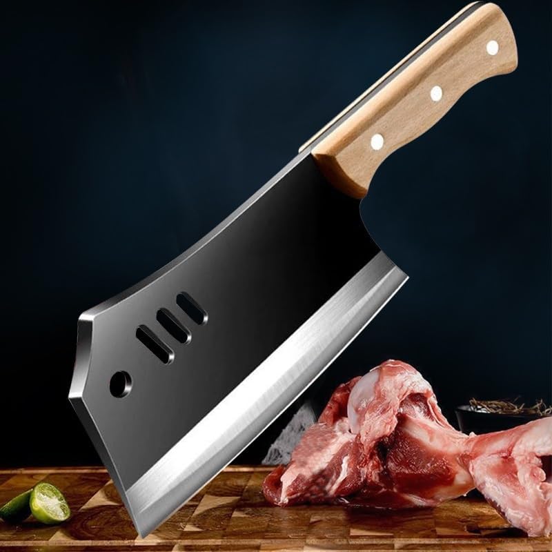 Image of 7.2-inch Meat Cleaver Knife, Butcher Knife, Boning Knife High Carbon Stainless Steel,Restaurant, Meat Cleaver Knife for Home,BBQ and Kitchen (1Piece, Black)