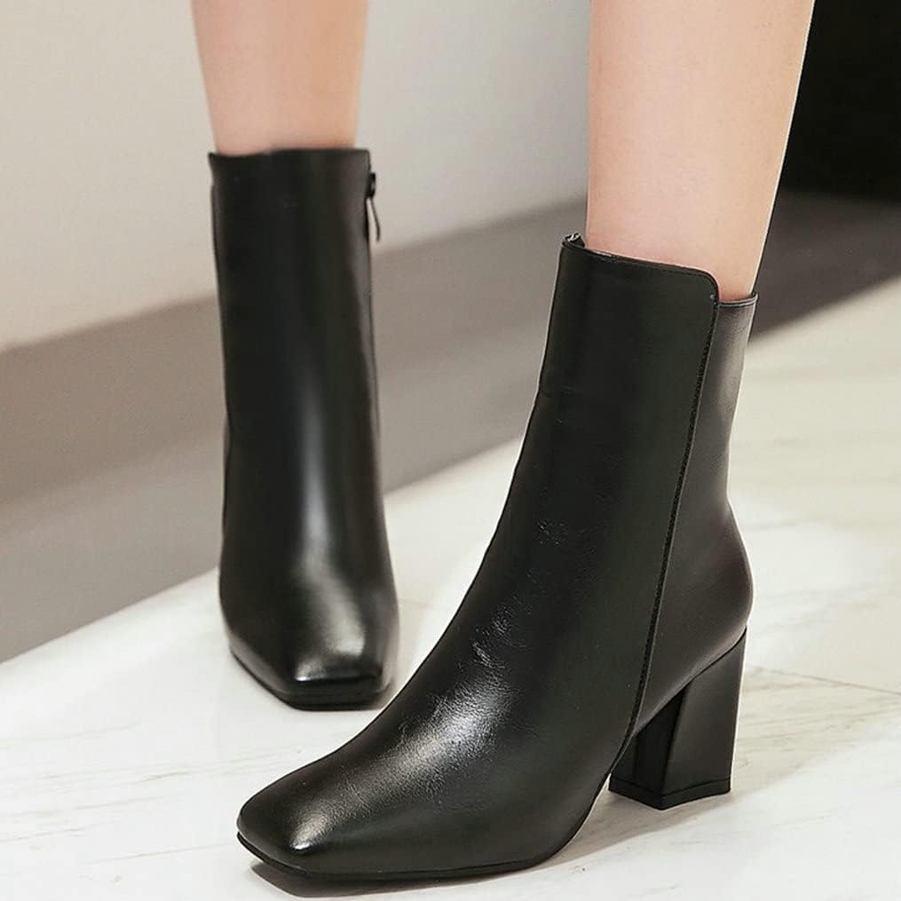 Meefit Women Square Toe GOGO Boots Chunky Heeled Ankle Boots Zipper Winter Block Heel Booties