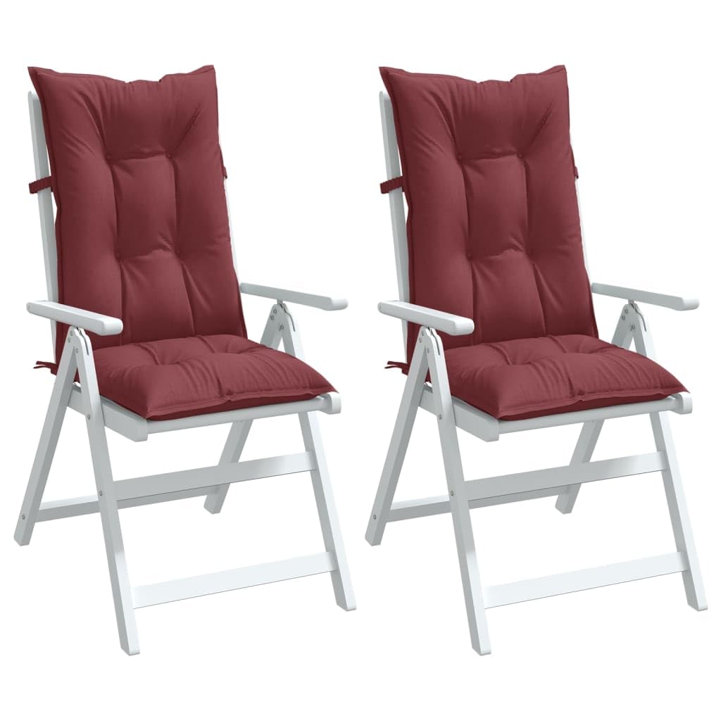Cuscini Sedia Schiena Alta Rosso Vino Mélange 120x50x7 cm con Imbottitura Morbida, Antiscivolo con Laccetti e Fascia Elastico per Sedie da Giardino, Ufficio, Interno, 2 Pezzi
