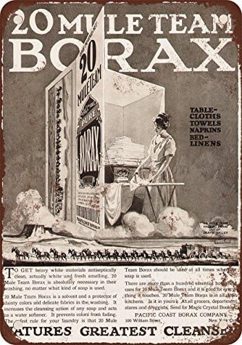 Yelenacca 1923 20 Mule Team Borax Detergente Vintage Look Reproducción Metal Cartel de estaño de metal vintage 8 x 12 pulgadas