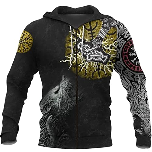 Pull-over Viking homme : le cadeau idéal avec motif marteau de Thor et loup