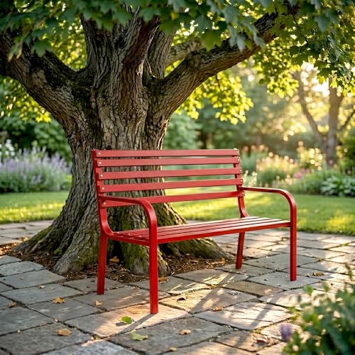 Image of BRISHI 2 Seater Metal Garden Bench for Indoor & Outdoor Park /Patio /Living Room /Terrace /Balcony (Red)