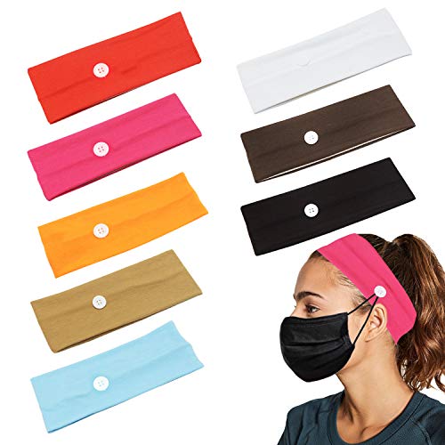 ZYNERY 8 Pieces Headbands with Buttons Holder Non-Slip for Nurses Women Men Ear Protection, Multifunctional Headwrap for Yoga Sports Running