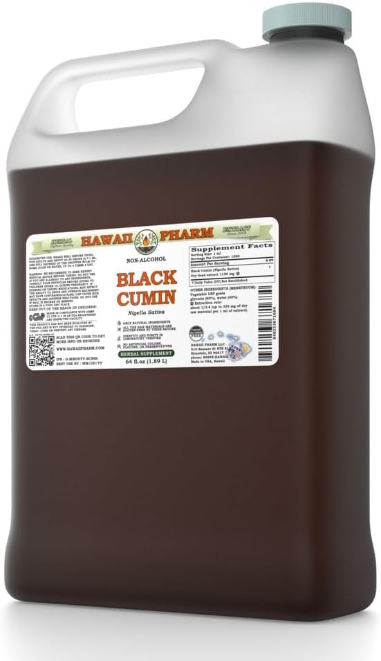 Hawaii Pharm Black Cumin Alcohol-Free Liquid Extract, Black Cumin (Nigella Sativa) Seed Glycerite Natural Herbal Supplement 64 oz