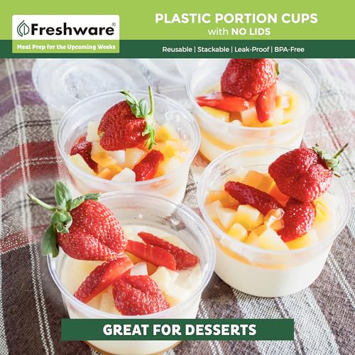 Image of Freshware Plastic Portion Cups (No Lids) [4 Ounce, 250 Count] Disposable Plastic Cups for Meal Prep, Salad Dressing, Jellos Shot Cups, Souffle Cups, Condiment and Dipping Sauce Cups