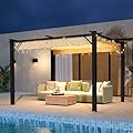 Aoxun 10'x12' Outdoor Pergola, Patio Aluminum Pergola with Upgraded Retractable Canopy, Heavy Duty Metal Pergolas and Gazebos with Adjustable Sun Shade Cover for Modern Backyard, Deck, Garden
