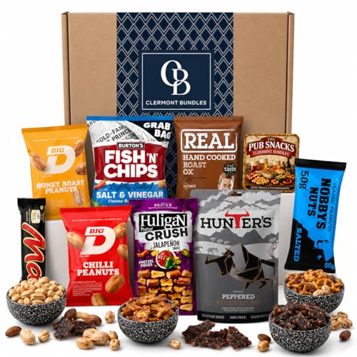 Savoury Snacks Hamper Gift Set. Contains Beef Biltong Nuts Crisps Chocolate Beer Mats & More. Bar Snacks Gift Great For Men And Women Perfect For Birthdays Special Occasions Or To Indulge