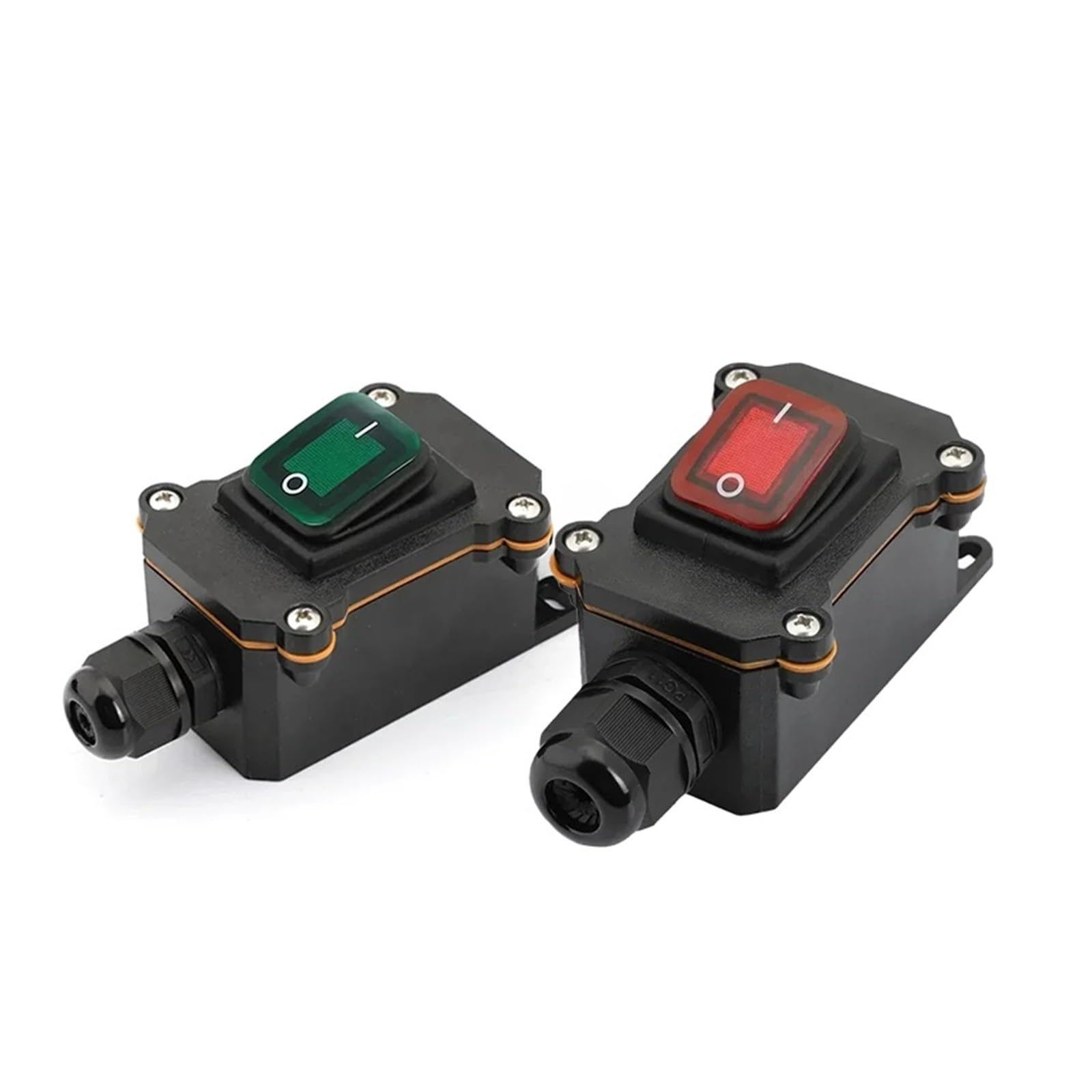 Waterproof Marine Rocker Switch with LED Outdoor Rainproof Junction Box Inline Power Cord Power Switch 12V/24V/220V IP65(Single Green 12-24V,1 Pcs)