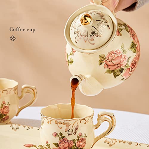 Porcelanowy zestaw do popołudniowej herbaty, kwiatowy zestaw do kawy w stylu vintage z czajnikiem, filiżankami do herbaty, tacą do serwowania i łyżeczką na prezenty i imprezy