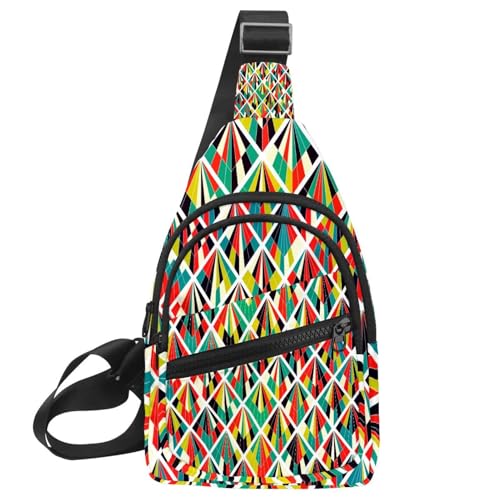 Bolsa de pecho para mujer tipo bandolera geométrica ajustable con cremallera multicolor