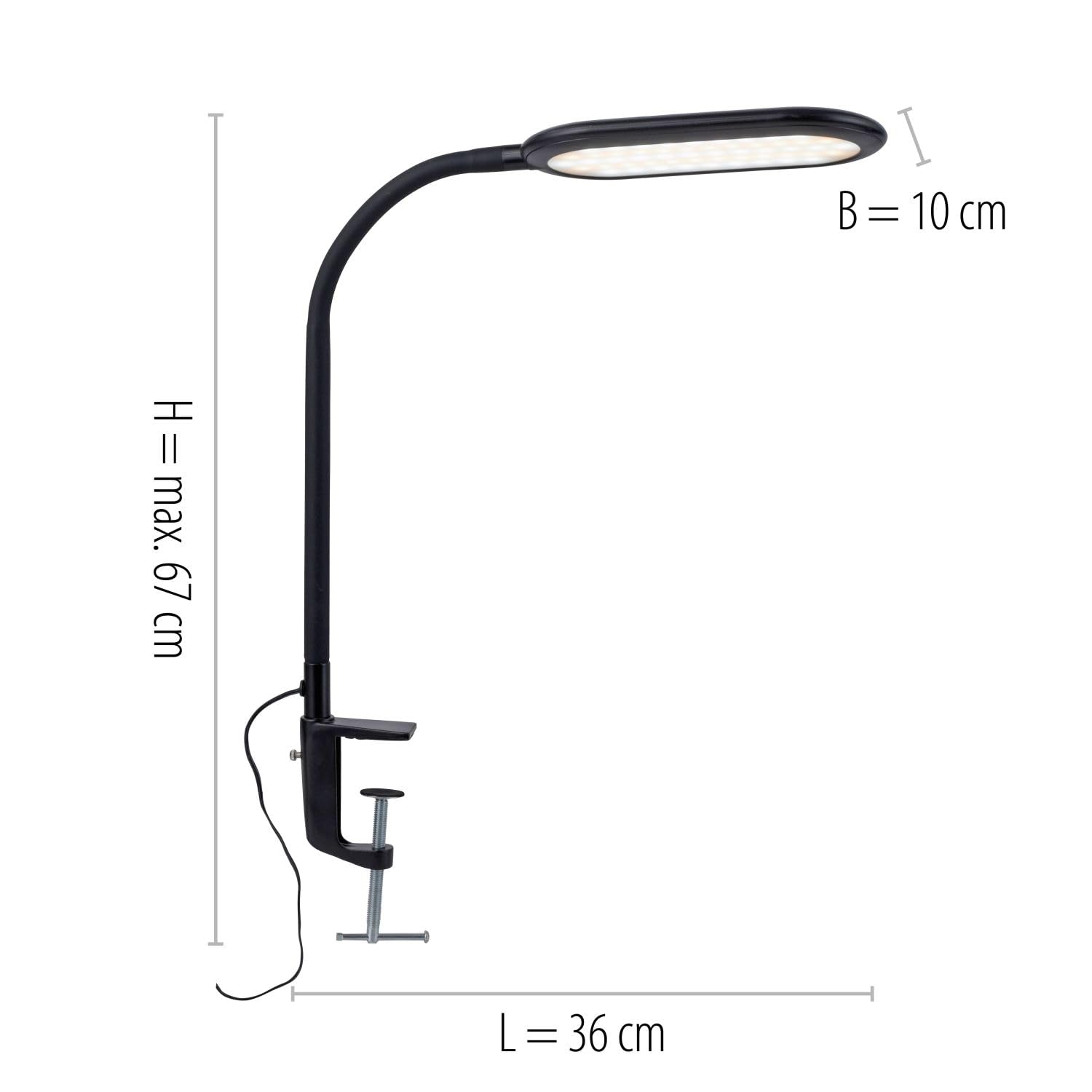 Licht-Erlebnisse LED Klemmleuchte Metall Schwarz Büro Schreibtisch H:67 cm 3000-6000 K 1180 lm Touch Dimmer Farbtemperaturwechsel flexible Tischleuchte Modern HESWIN