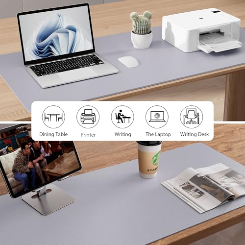 Image of Aothia Large PU Leather Desk Pad Protector - Non-Slip Mouse Pad & Writing Mat for Office /Home, Waterproof, Easy to Clean (36 inch x 17 inch, Smoky Lavender)