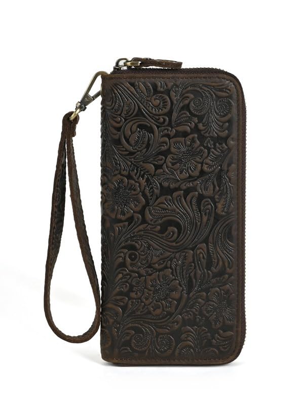 Retro Genuine Leather RFID Blocking Wallet for Men Slim Credit Card Holder Front Pocket (Dark Brown)