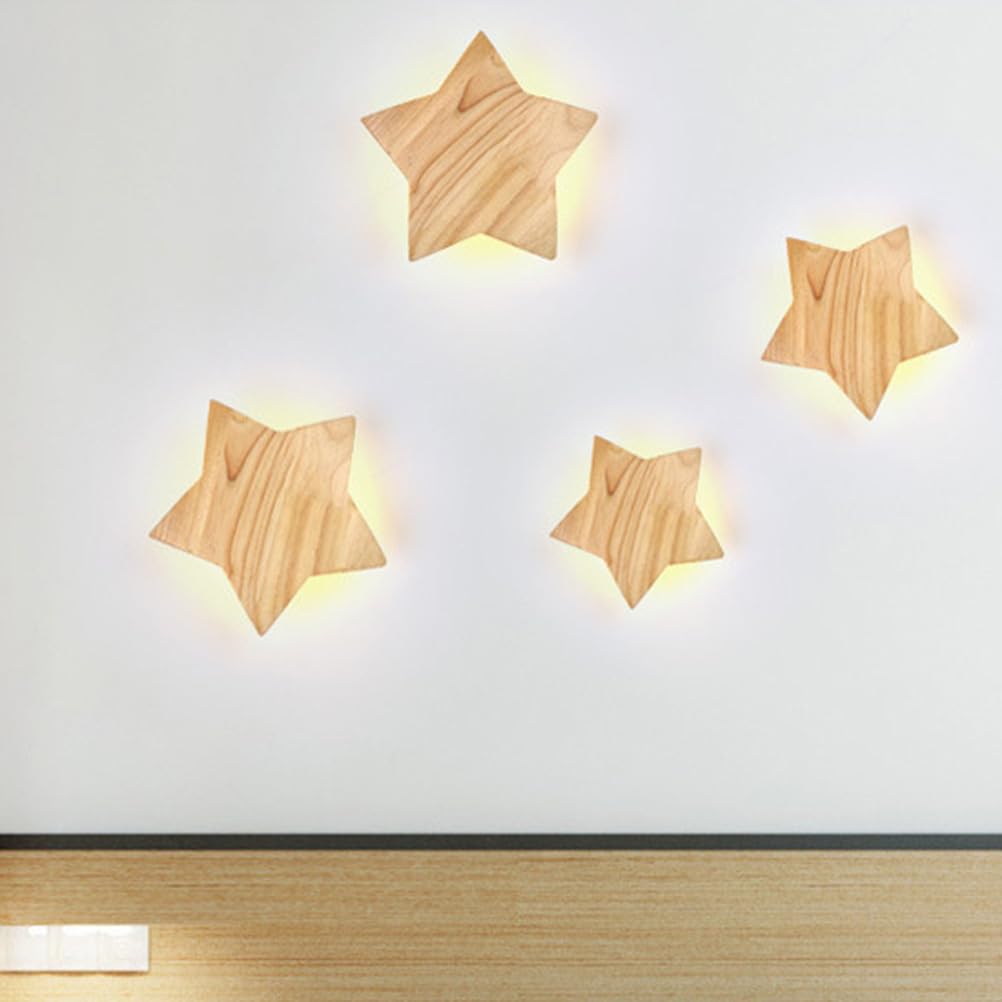 Lampa ścienna w kształcie gwiazdy, drewniana, do pokoju dziecięcego, LED, do wnętrz, 3000K, lampa w kształcie gwiazdy, dziewczynka, chłopiec, kreskówka, dekoracja sypialni do sypialni,22cm