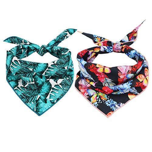 2-PACK Dog Bandanas Green Palms Bandana For Dogs Tie On Bandana Summer Prints Pet Bandana(M)
