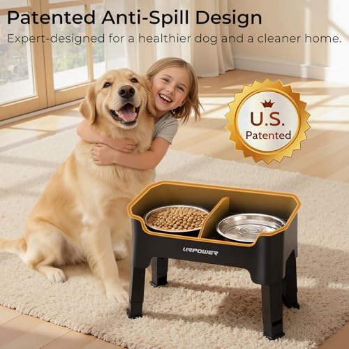 URPOWER Mess Proof Elevated Dog Bowls, High Wall Splash Guard Design, 4 Height Adjustable Raised Bowl Stand, 2 Stainless Steel Bowls, Non-Slip Food Water Set for Small Medium Large Dogs - Image 3