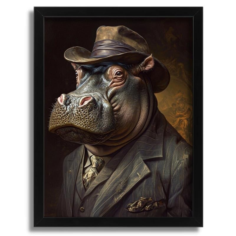 Affiche Hippo en Costume vintage pour creer une ambiance de salon chaleureuse et retro