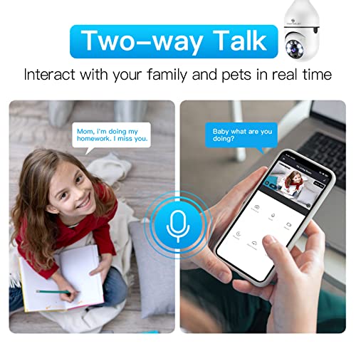 Symynelec Light Bulb Security Camera 2K, 2.4Ghz Wireless Wifi Light Socket Security Cameras, 360° Pan/Tilt Smart Lightbulb Cam Human Motion Detection Alarm Color Night Vision Works With Alexa Google #TOP5