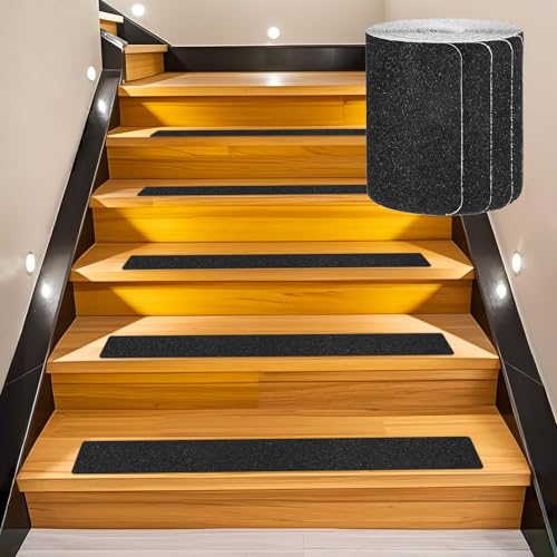 Image of M METERXITY 12-Pack Anti Slip Traction Tape 30 inch x 4 inch Best Grit Outdoor Non-Skid Tape High Traction Friction Abrasive Adhesive for Indoor /Outdoor Stairs Step [Black]