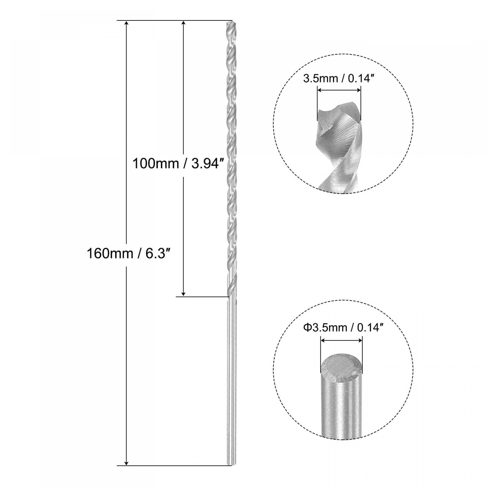TOP-VIGOR 4Pcs 3.5mm Dia Extra Long Twist Drill Bits, 160mm Length High Speed Steel Extended Spiral Drill Bit - Image 2