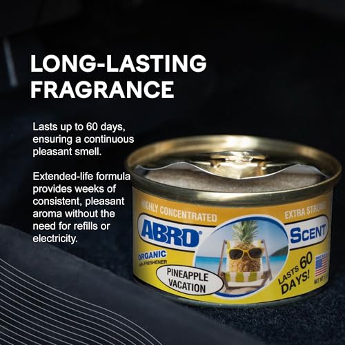 Image of ABRO Car Air Fresheners: Canned, Spill Proof Airfreshener for Home, Office, or Car Accessories Interior, Lasts Up to 60 Days - 3Pck Pineapple Vacation