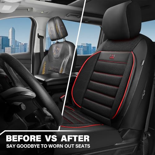 Image of CAR PASS 3D Foam Leather Car Seat Covers Two Front Seats only, Air Mesh Thick Seat Covers, All Weather Car Seat Cover Comfort & Protection for Truck,SUV,Sedan,Van, Airbag Compatible Red