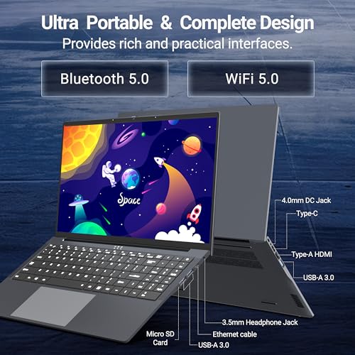 Image of 2026 Laptop, Laptop Computer i5-8210Y CPU with 16GB RAM 1TB SSD, 16'' Laptops 1920*1200 FHD, 180 Angel Open with Backlit Keyboard, Type-C, BT 5.0, WiFi 5, Win 11 Pro, Lightweight Lap Top for Business