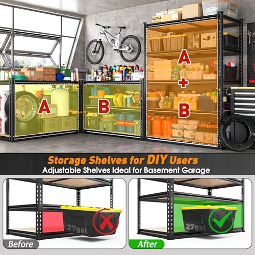 Image of 2000LBS Storage Shelves Heavy Duty,5-Tier Metal Shelving Unit for Pantry Garage Laundry Room,Adjustable Utility Storage Rack with Steel Frame & Thick MDF Boards,27.8 inchW x 12 inchD x 60 inchH, Black,2 Pack